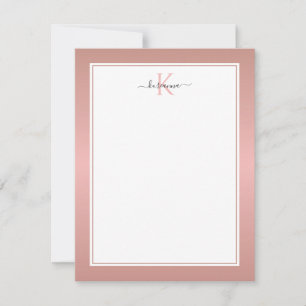 Tarjeta de Notas Chic Moderna Rosa Dorado Monogram