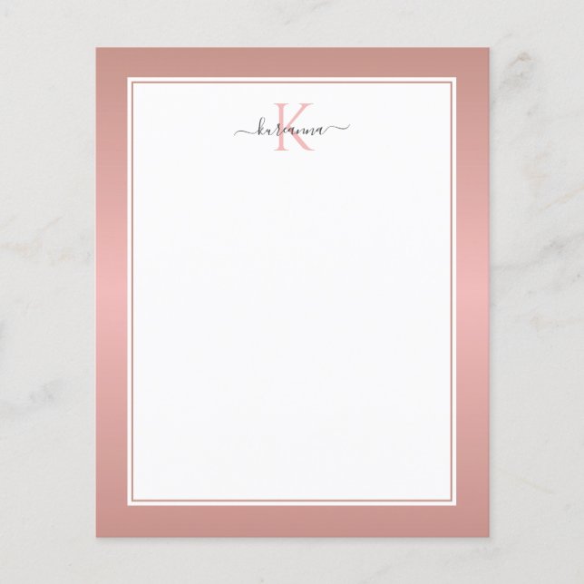 Tarjeta de Notas Chic Moderna Rosa Dorado Monogram (Anverso)