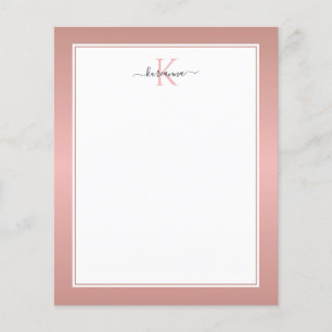 Tarjeta de Notas Chic Moderna Rosa Dorado Monogram