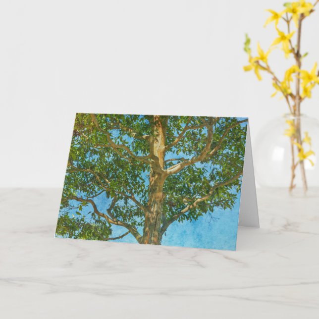 Tarjeta de notas de árbol y cielo azul (flor amarilla)