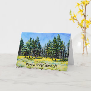 Tarjeta de notas de arte de pinos y flores silvest
