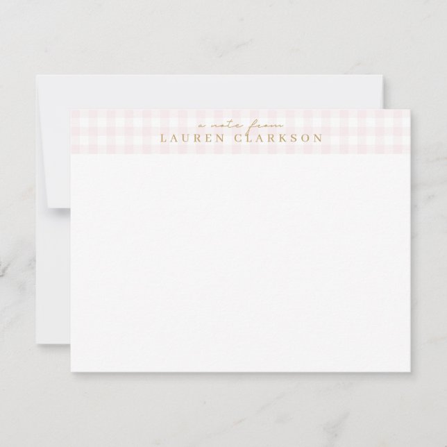 Tarjeta de notas de cuadros rosa preppy (Anverso)