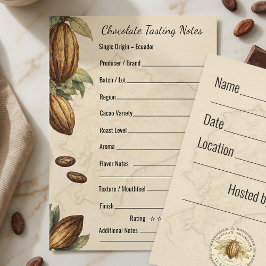 Tarjeta de notas de degustación de chocolate en fo