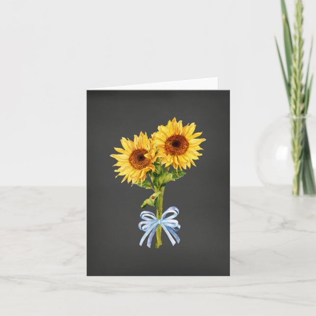 Tarjeta de notas de girasoles en negro para todas  (Anverso)