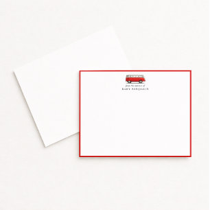 Tarjeta de notas de guardería de autobús rojo vint