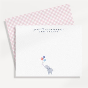 Tarjeta de notas de guardería Elefante con globos 