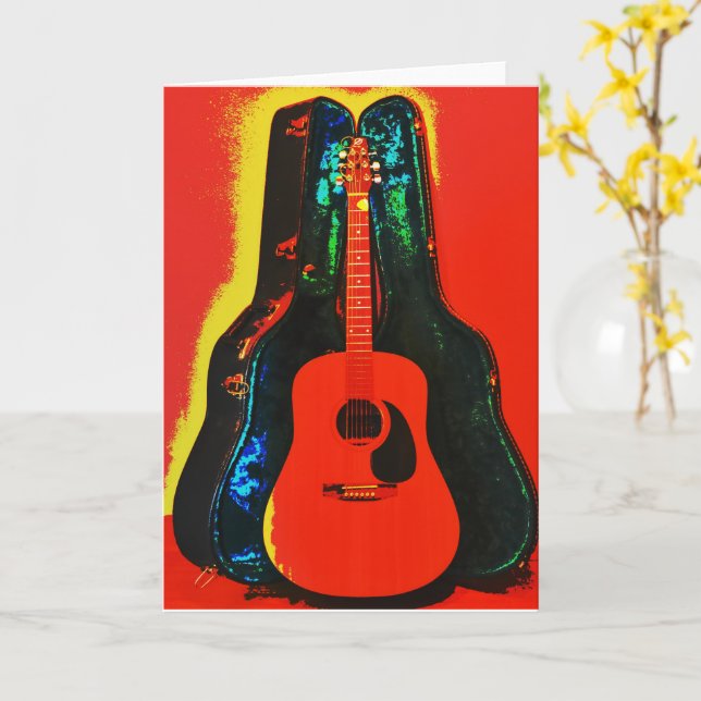 Tarjeta de notas de guitarra acústica y arte Poste (flor amarilla)