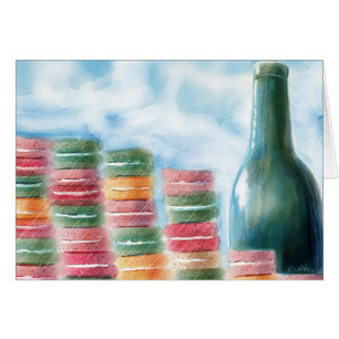 Tarjeta de notas de macarons y vinos