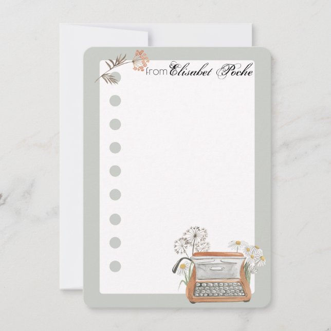 Tarjeta de notas de máquina de escribir y flores (Anverso)