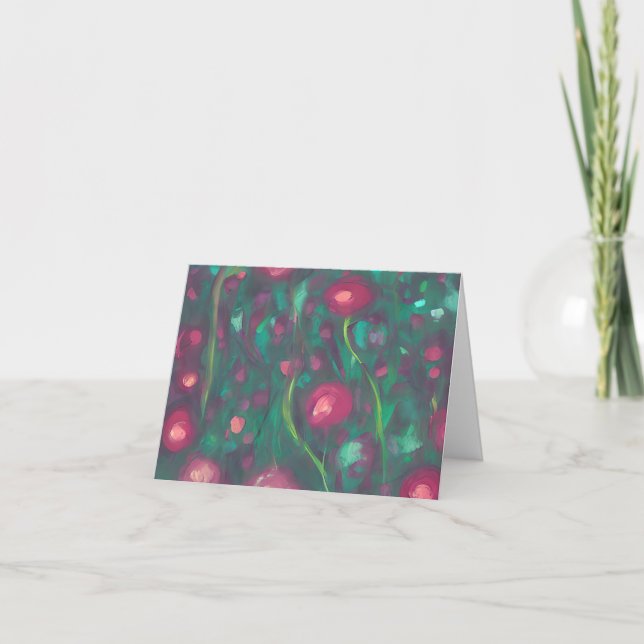 Tarjeta de notas de rosas rojas abstractas y discr (Anverso)