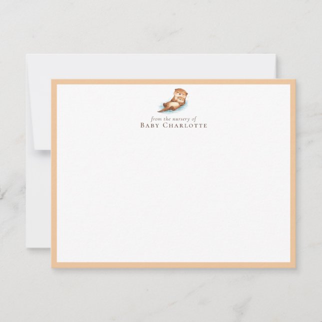 Tarjeta de notas de vivero de mamá y bebé nutria – (Anverso)