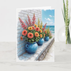 Tarjeta de notas de Watercolor Beach Dahlias