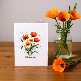 Tarjeta de notas en blanco con amapola de Californ