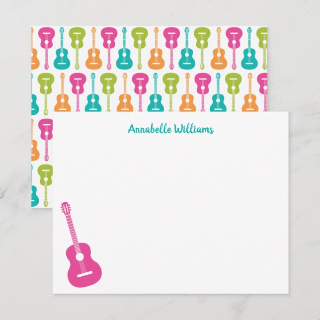 Tarjeta de notas musicales de guitarra colorida (Anverso / Reverso)