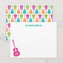 Tarjeta de notas musicales de guitarra colorida