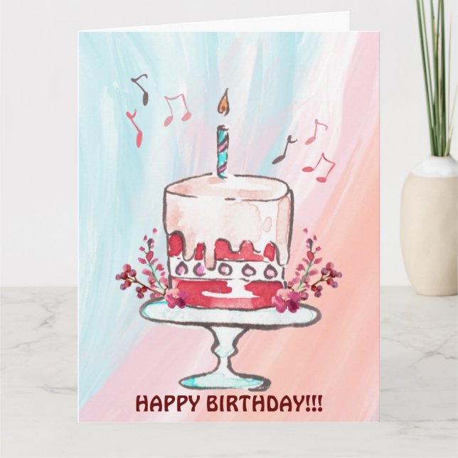 TARJETA DE NOTAS MUSICALES Y PASTEL DE CUMPLEAÑOS (Anverso)