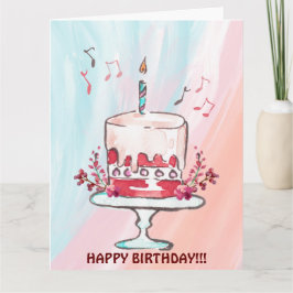 TARJETA DE NOTAS MUSICALES Y PASTEL DE CUMPLEAÑOS