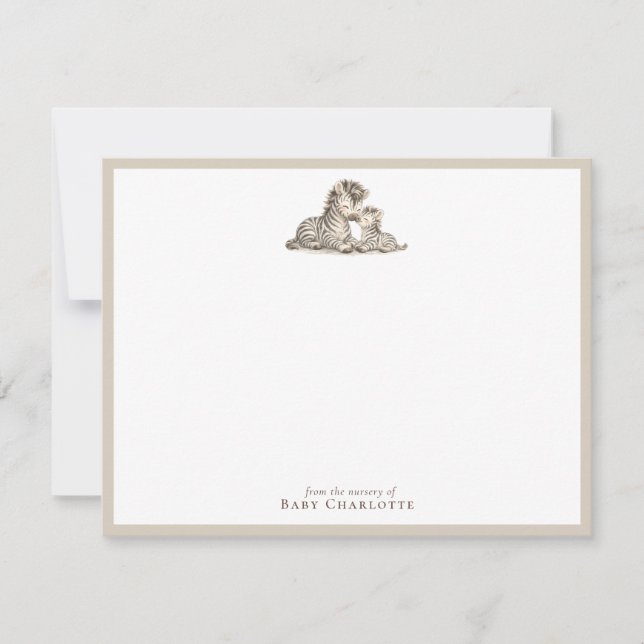 Tarjeta de notas para guardería de cebra Mamá y be (Anverso)