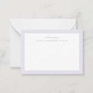 Tarjeta de notas personalizada de gingham púrpura 