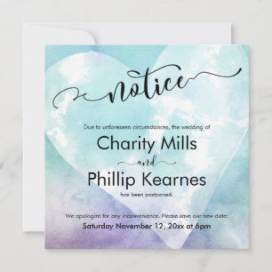 Tarjeta de notificación Boda postergada en la púrp