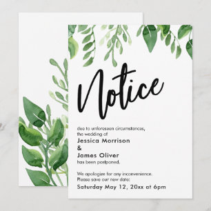 Tarjeta de notificación de Boda pospuesta para la