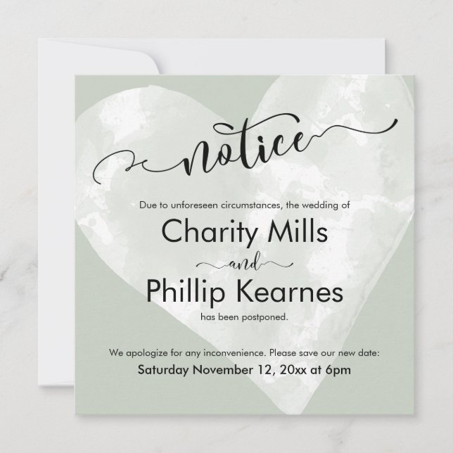 Tarjeta de notificación de Boda pospuesta por Hear (Anverso)