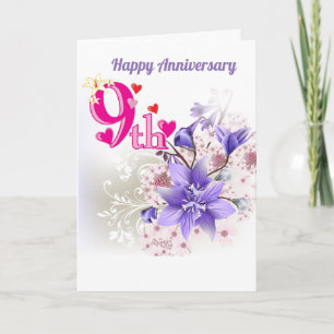 Tarjeta de noveno aniversario de bodas