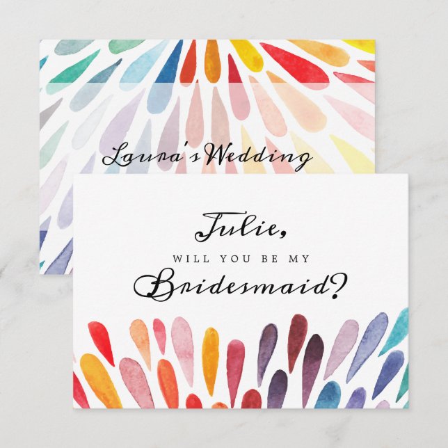 Tarjeta de novia con color de agua arco iris (Anverso / Reverso)