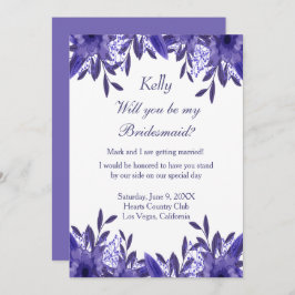 Tarjeta de novia de follaje floral morado