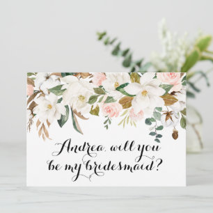 Tarjeta de novia Watercolor White Magnolia Garland