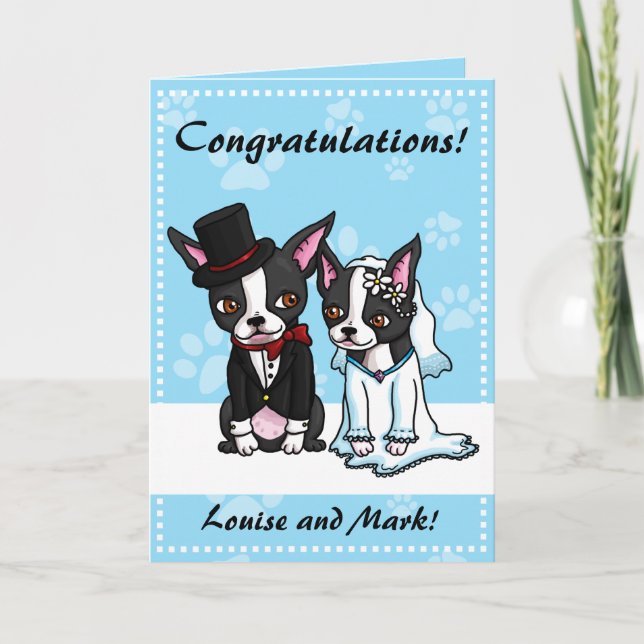 Tarjeta de novia y del novio de Boston Terrier (Anverso)