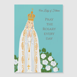 Tarjeta de Nuestra Señora de Fátima y rosas blanca