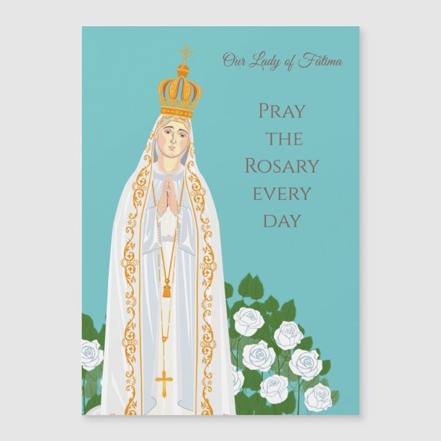 Tarjeta de Nuestra Señora de Fátima y rosas blanca (Anverso)