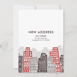 Tarjeta de nueva dirección de edificios retro rojo
