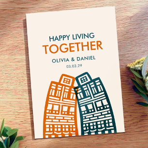 Tarjeta de nueva dirección de vivir feliz juntos c