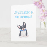 Tarjeta de nueva mascota de adorable bulldog franc