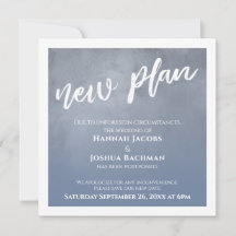 Tarjeta de nuevo plan de boda pospuesta con degrad