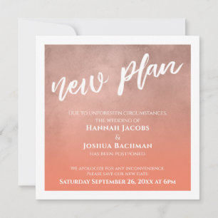 Tarjeta de nuevo plan de boda pospuesta con sombre
