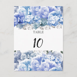 Tarjeta de número de asiento de mesa azul monocrom