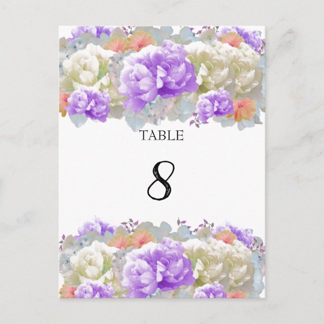 Tarjeta de número de asiento de mesa de peonía alb (Anverso)