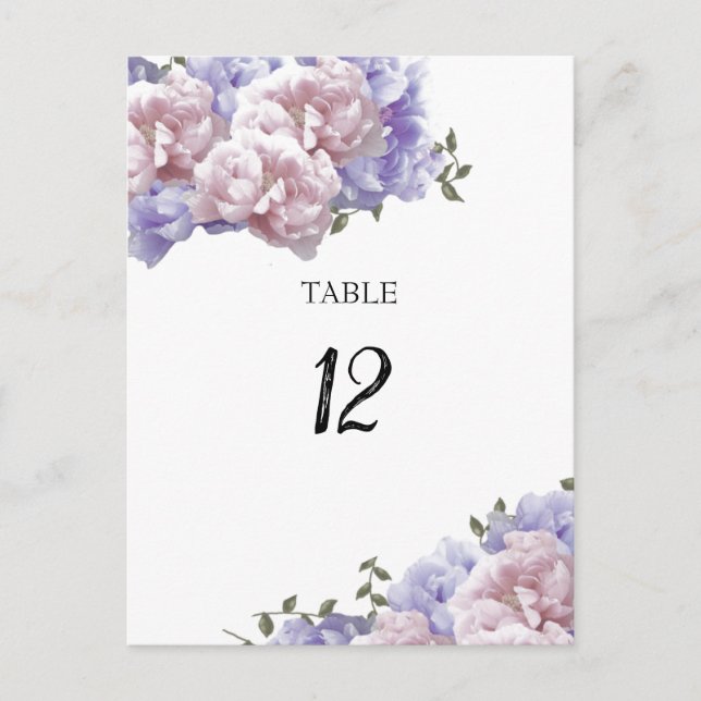 Tarjeta de número de asiento de mesa floral de peo (Anverso)
