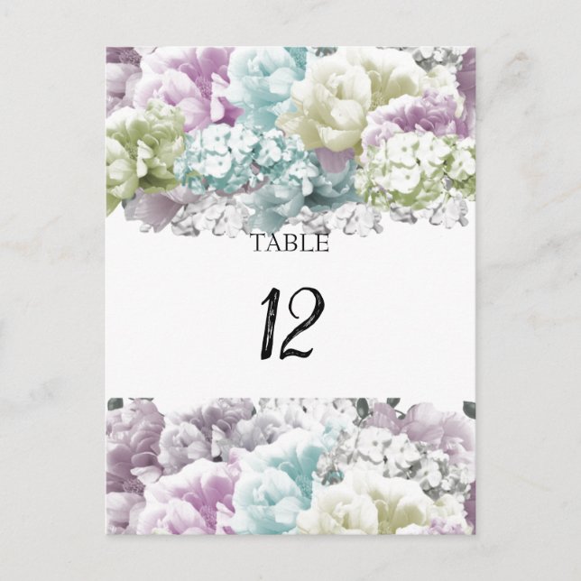 Tarjeta de número de asiento de mesa floral pastel (Anverso)