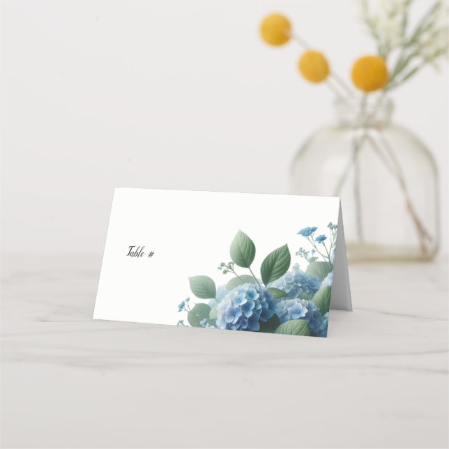 Tarjeta de número de asiento de mesa Hortensia Azu (Anverso)