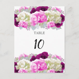 Tarjeta de número de asiento de mesa rosa y peonía