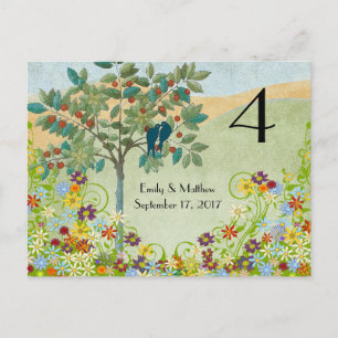 Tarjeta de número de boda con remolino de flores d