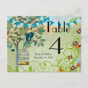 Tarjeta de número de Boda de la jaula de pájaros y
