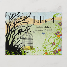 Tarjeta de número de Boda de la jaula de pájaros y