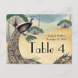 Tarjeta de número de Boda de pavo real y árbol de 