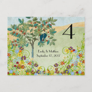 Tarjeta de número de Boda Swirl Flower Birds Vinta