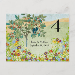 Tarjeta de número de Boda Swirl Flower Birds Vinta